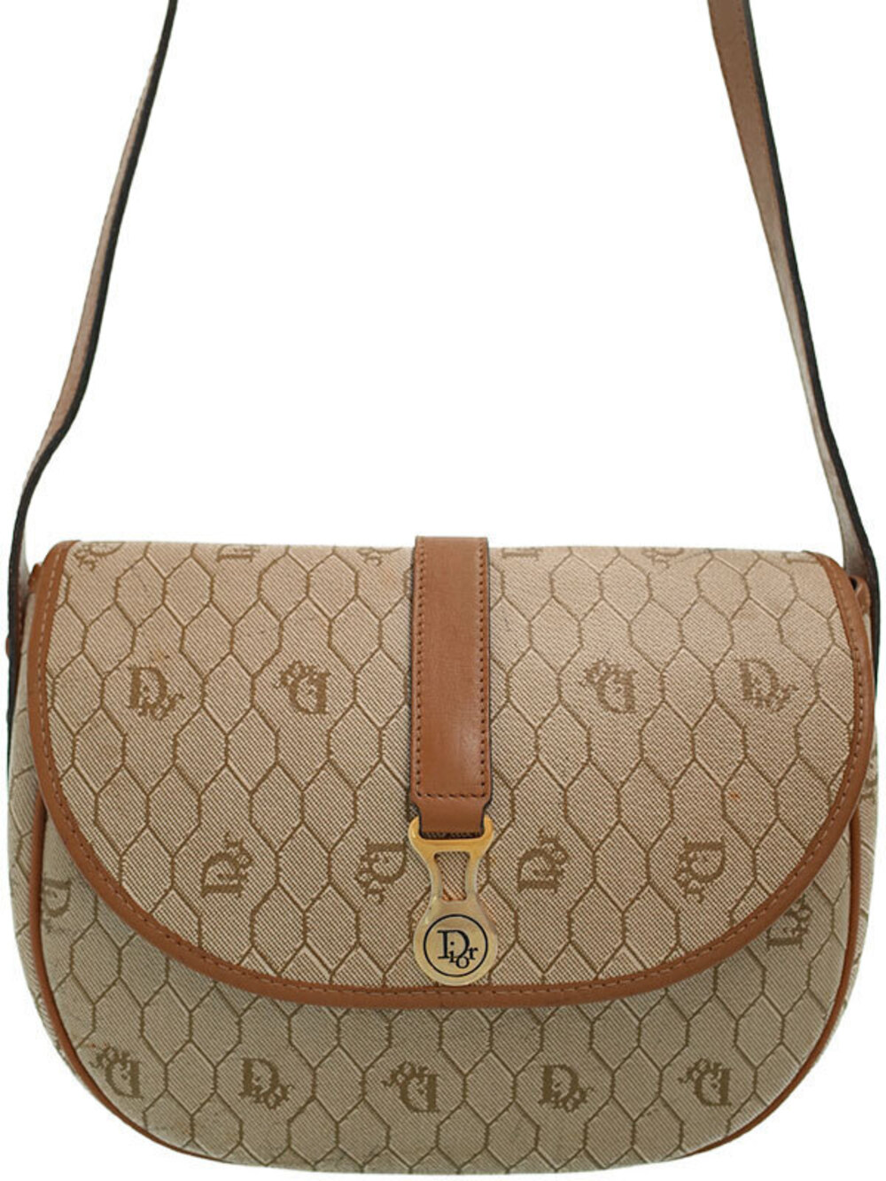 Christian Dior Honeycomb Coated Canvas Crossbody Bag Beige Cream Brown